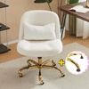 image:imageVINGLI Wide Criss Cross Legged Office ChairButtprint Ergonomic Desk Chair Comfy with PillowampGold BaseDualUse withno WheelsAdjustable Vanity Swivel Chair for BedroomHome OfficeTeddy PlushPurpleCherished White