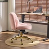 image:imageVINGLI Wide Criss Cross Legged Office ChairButtprint Ergonomic Desk Chair Comfy with PillowampGold BaseDualUse withno WheelsAdjustable Vanity Swivel Chair for BedroomHome OfficeTeddy PlushPurplePetal Pink