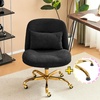 image:imageVINGLI Wide Criss Cross Legged Office ChairButtprint Ergonomic Desk Chair Comfy with PillowampGold BaseDualUse withno WheelsAdjustable Vanity Swivel Chair for BedroomHome OfficeTeddy PlushPurpleElegant Black