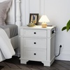image:imageVINGLI 24 W Nightstand with Charging Station Wood Nightstand with Textured Drawers Large 3 Drawer Night Stand Antique Brown Night Stand for Bedroom with Curved Legs Bedside TableSide TableOff White