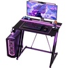 image:imageVINGLI 32 Inch Small Computer Desk Gaming Desk wPower Outlets amp LED Lights Headphone Hook for Bedroom Kids Desk Carbon Fiber Surface Gamer Desk for Small Space32 Inch