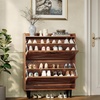 image:imageVINGLI 6 Flip Drawer Shoe Cabinet for Entryway Rustic Shoe Storage Cabinet with 5 Solid Wood Legs Farmhouse Barn Door Design Shoe Organizer for Hallway Bedroom or Living Room Natural Wood FinishWalnut
