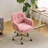 image:imageVINGLI Comfy Fuzzy Vanity Chair Swivel Makeup Chair with Wheels Upholstered Height Adjustable Armchair with Gold Base Modern Ergonomic Desk Chair for Bedroom Home Office Pure WhitePink