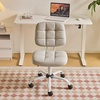 image:imageVINGLI Compact Small Desk Chair Cute Armless Chair with Wheels Vanity Chair with Low Back Height Adjustable Task Chair for Small Spaces Office Bedroom Make Up Room PU Leather Light GreyLight Grey