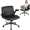 image:imageVINGLI Criss Cross Chair with Adjustable FlipUp ArmsCross Legged Chair with Wheels Extra Wide Office ChairComfortable Desk Chair for Home Office Vanity Bedroom PU LeatherIvory WhiteBlack