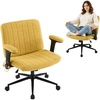 image:imageVINGLI Criss Cross Chair with Adjustable FlipUp ArmsCross Legged Chair with WheelsExtra Wide Office ChairDesk Chair for Home OfficeVanityBedroom ApartmentStarry ChenilleDark GreyPale Yellow