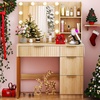 image:imageVINGLI Fluted Makeup Vanity Desk with Mirror amp Lights amp Power Outlet Small Vanity Table w 7 Drawers amp 4 Storage ShelvesOak Modern Dressing Table Set Charging Station for BedroomOak