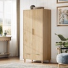 image:imageVINGLI Fluted Wardrobe Closet Armoire with Doors And Drawers White Wardrobe Cabinet with Hanging Rack Bedroom Closet Wood Free Standing Armoire with Shelf and Solid Wood Legs 315W197D693HOak