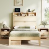 image:imageVINGLI Full Size Platform Bed Frame with Storage Headboard and Charging Station Modern Rattan Wood Bed with Shelves and OttomanSpace Saving Bed Frame for Bedroom or Guest RoomNatural Wood