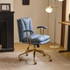 image:imageVINGLI Home Office Desk Chair Comfy with wheelsampRemovable ArmrestsGold Base Vanity Chair with BackAdjustable Rolling Swivel Computer Task Chair for StudyMakeupOfficeBedroomMicrofiberSuedeBrownBluecat Scratch Pu