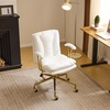 image:imageVINGLI Home Office Desk Chair Comfy with wheelsampRemovable ArmrestsGold Base Vanity Chair with BackAdjustable Rolling Swivel Computer Task Chair for StudyMakeupOfficeBedroomMicrofiberSuedeBrownWhitepu