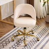 image:imageVINGLI Modern Teddy Fluffy Small Office ChairCute Desk Chair with WheelsGold BaseStuds Comfy Armless Swivel Vanity Task Chair for WomenGirlKids Nail Tech Chair for BedroomSmall SpaceWhiteBeige