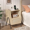 image:imageVINGLI Night Stand Set of 2 Rattan Nightstands with Charging Station 1772 W Boho Wood Nightstand for Bedroom Bed Side Table with Charging Station Wooden Night Stands Oak Real Rattan End TableOak