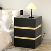 image:imageVINGLI Nightstand Set of 2 Led Nightstand with Charging Station 3 Drawer Nightstand Smart Nightstand Wood Nightstand Acrylic Nightstand Bedroom Modern Nightstand Black Night StandBlack