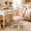 image:imageVINGLI Playful Rabbit Ear Swivel Green Vanity Desk Chair with wheelsampBow PillowCute Comfy Small Armless Adjustable Rolling Stool for BedroomHome Officefor KidsTeensGirlsWomenAdultsTeddy FleeceBlossom Pink