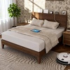 image:imageVINGLI Solid Wood Bed Frame Full Size with Headboard Shelf and Charging Station RetroModern Double Platform Panel BedVintage MidCentury Style for Bedroom or Guest Room Walnut Brown