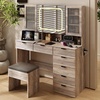 image:imageVINGLI Vanity Desk with LED Lighted Mirror amp Padded Bench Makeup Set with 7 Drawers amp 2 Clear Glass Cabinets amp 1 Hidden Mirror Cabinet amp 3 Storeroom amp Charging Station for Bedroom GreyGrey