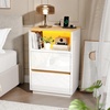 image:imageVINGLI White Nightstand with Charging Station High Gloss Led Night Stand with Drawers End Table Bedside Table Smart Nightstand Modern Small Night Stand for Bedroom 1563 W1161 D2362 HHigh Gloss White