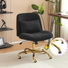 image:imageVINGLI Wide Criss Cross Legged Office ChairButtprint Ergonomic Desk Chair Comfy with PillowampGold BaseDualUse withno WheelsAdjustable Vanity Swivel Chair for BedroomHome OfficeTeddy PlushPurpleElegant Black