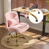 image:imageVINGLI Wide Criss Cross Legged Office ChairButtprint Ergonomic Desk Chair Comfy with PillowampGold BaseDualUse withno WheelsAdjustable Vanity Swivel Chair for BedroomHome OfficeTeddy PlushPurplePetal Pink