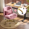 image:imageVINGLI Wide Criss Cross Legged Office ChairButtprint Ergonomic Desk Chair Comfy with PillowampGold BaseDualUse withno WheelsAdjustable Vanity Swivel Chair for BedroomHome OfficeTeddy PlushPurpleIris Purple