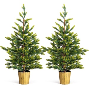 image:imageVINGLI 2 Pcs 4ft Christmas Tree with Plastic Pot 119 PE Branch Tips Small Artificial Xmas Tree Perfect for Bedroom Office Desk Apartment Dorm Small Spaces Holiday Symmetrical DecorGreen