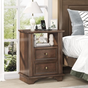 image:imageVINGLI 24 W Nightstand with Charging Station Wood Nightstand with Textured Drawers Large 3 Drawer Night Stand Antique Brown Night Stand for Bedroom with Curved Legs Bedside TableSide TableAntique Brown