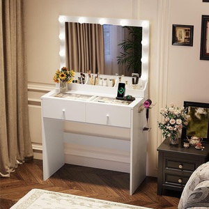 image:imageVINGLI 315 Small Vanity Desk with Mirror and Lights Glass Top Makeup Vanity Table White Dressing Table wHollywood Bulbs amp Big Mirror Corner Vanity for Bedroom Girls VanitiesWhite