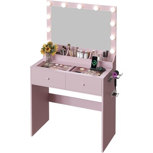 image:imageVINGLI 315 Small Vanity Desk with Mirror and Lights Glass Top Makeup Vanity Table White Dressing Table wHollywood Bulbs amp Big Mirror Corner Vanity for Bedroom Girls VanitiesPink