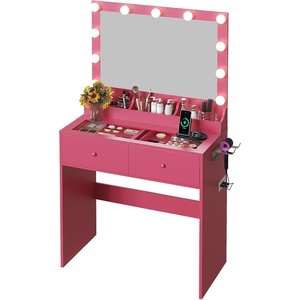 image:imageVINGLI 315 Small Vanity Desk with Mirror and Lights Glass Top Makeup Vanity Table White Dressing Table wHollywood Bulbs amp Big Mirror Corner Vanity for Bedroom Girls VanitiesHotpink