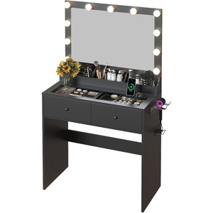 image:imageVINGLI 315 Small Vanity Desk with Mirror and Lights Glass Top Makeup Vanity Table White Dressing Table wHollywood Bulbs amp Big Mirror Corner Vanity for Bedroom Girls VanitiesBlack