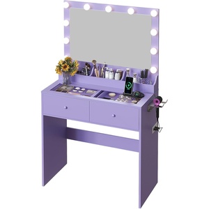 image:imageVINGLI 315 Small Vanity Desk with Mirror and Lights Glass Top Makeup Vanity Table White Dressing Table wHollywood Bulbs amp Big Mirror Corner Vanity for Bedroom Girls VanitiesPurple
