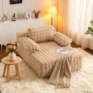 image:imageVINGLI Boneless Chaise Lounge Chair Indoor 555 Deep Seat Sleeper Sofa Bed Upholstered Bubble Fleece Fabric Couches for Living Room Bedroom Play Room No Assembly RequiredLight Brown
