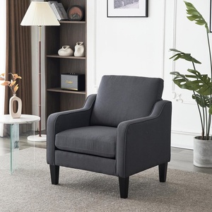 image:imageVINGLI Chair Dark Grey Upholstered Linen Accent Chair for Living Room Bedroom MidCentury Modern Arm Chair Comfy Reading Chair with Scooped Arms