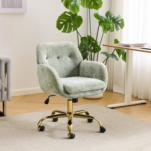 image:imageVINGLI Comfy Fuzzy Vanity Chair Swivel Makeup Chair with Wheels Upholstered Height Adjustable Armchair with Gold Base Modern Ergonomic Desk Chair for Bedroom Home Office Pure WhiteOlive Green