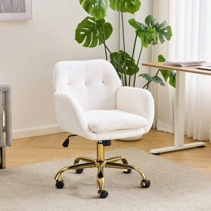 image:imageVINGLI Comfy Fuzzy Vanity Chair Swivel Makeup Chair with Wheels Upholstered Height Adjustable Armchair with Gold Base Modern Ergonomic Desk Chair for Bedroom Home Office Pure WhitePure White
