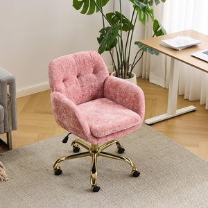 image:imageVINGLI Comfy Fuzzy Vanity Chair Swivel Makeup Chair with Wheels Upholstered Height Adjustable Armchair with Gold Base Modern Ergonomic Desk Chair for Bedroom Home Office Pure WhitePink