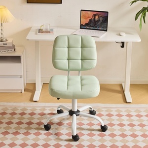image:imageVINGLI Compact Small Desk Chair Cute Armless Chair with Wheels Vanity Chair with Low Back Height Adjustable Task Chair for Small Spaces Office Bedroom Make Up Room PU Leather Light GreyMint Green