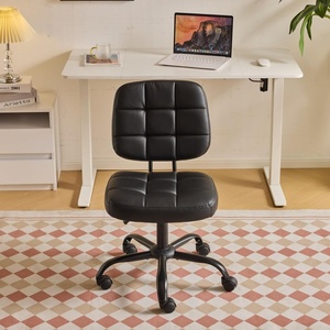 image:imageVINGLI Compact Small Desk Chair Cute Armless Chair with Wheels Vanity Chair with Low Back Height Adjustable Task Chair for Small Spaces Office Bedroom Make Up Room PU Leather Light GreyBlack