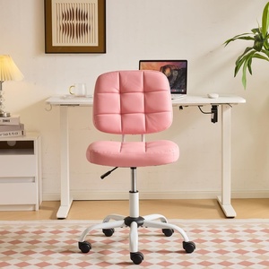 image:imageVINGLI Compact Small Desk Chair Cute Armless Chair with Wheels Vanity Chair with Low Back Height Adjustable Task Chair for Small Spaces Office Bedroom Make Up Room PU Leather Light GreyPink