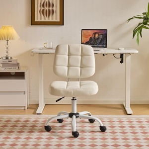 image:imageVINGLI Compact Small Desk Chair Cute Armless Chair with Wheels Vanity Chair with Low Back Height Adjustable Task Chair for Small Spaces Office Bedroom Make Up Room PU Leather Light GreyWhite