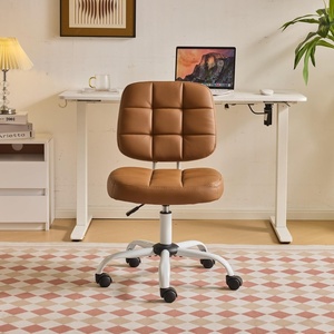 image:imageVINGLI Compact Small Desk Chair Cute Armless Chair with Wheels Vanity Chair with Low Back Height Adjustable Task Chair for Small Spaces Office Bedroom Make Up Room PU Leather Light GreyWarm Brown