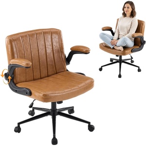 image:imageVINGLI Criss Cross Chair with Adjustable FlipUp ArmsCross Legged Chair with Wheels Extra Wide Office ChairComfortable Desk Chair for Home Office Vanity Bedroom PU LeatherIvory WhiteClay