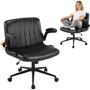 image:imageVINGLI Criss Cross Chair with Adjustable FlipUp ArmsCross Legged Chair with Wheels Extra Wide Office ChairComfortable Desk Chair for Home Office Vanity Bedroom PU LeatherIvory WhiteBlack