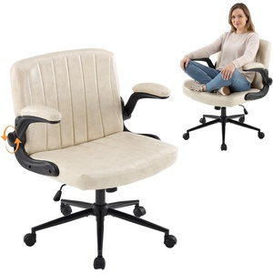 image:imageVINGLI Criss Cross Chair with Adjustable FlipUp ArmsCross Legged Chair with Wheels Extra Wide Office ChairComfortable Desk Chair for Home Office Vanity Bedroom PU LeatherIvory WhiteIvory White