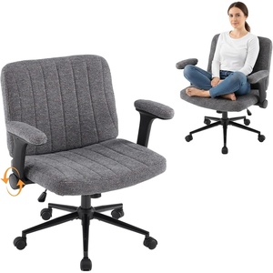 image:imageVINGLI Criss Cross Chair with Adjustable FlipUp ArmsCross Legged Chair with WheelsExtra Wide Office ChairDesk Chair for Home OfficeVanityBedroom ApartmentStarry ChenilleDark GreyDark Grey
