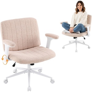 image:imageVINGLI Criss Cross Chair with Adjustable FlipUp ArmsCross Legged Chair with WheelsExtra Wide Office ChairDesk Chair for Home OfficeVanityBedroom ApartmentStarry ChenilleDark GreyPink