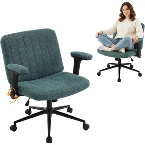 image:imageVINGLI Criss Cross Chair with Adjustable FlipUp ArmsCross Legged Chair with WheelsExtra Wide Office ChairDesk Chair for Home OfficeVanityBedroom ApartmentStarry ChenilleDark GreyDark Green