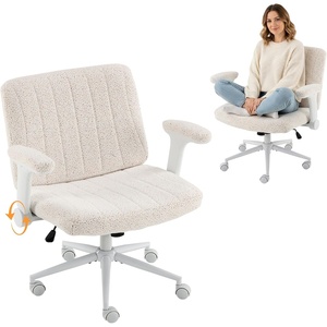 image:imageVINGLI Criss Cross Chair with Adjustable FlipUp ArmsCross Legged Chair with WheelsExtra Wide Office ChairDesk Chair for Home OfficeVanityBedroom ApartmentStarry ChenilleDark GreyWhite