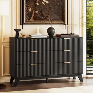 image:imageVINGLI Fluted Dresser for Bedroom 6 Drawer Dresser wRounded Edges Mid Century Modern Dressers Natural Wood Color 468 W156 D31 HBlack